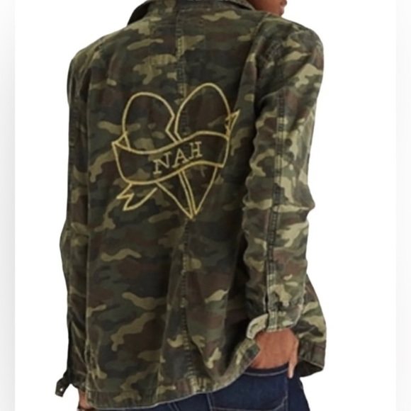 American Eagle Outfitters Green Camo Nah Embroidered Utility Shacket Jacket M - Picture 2 of 7